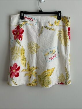 John Paul Richard 100% Linen Tropical Floral A-Line Skirt Size 14